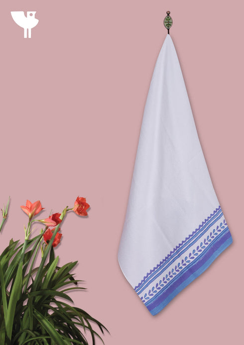 Handloom Cotton Bath Towel With Block Print Border